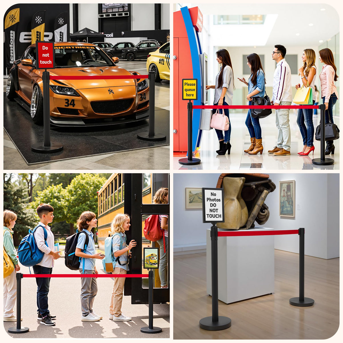 INMOZATA 6 Pack Retractable Belt Stanchions, Black Crowd Control Posts with 6.6FT Belts, Sign Holders, Heavy-Duty Steel Base – Ideal for Events, Auto Shows, Public Venues, Exhibitions (Black, 6.6FT)