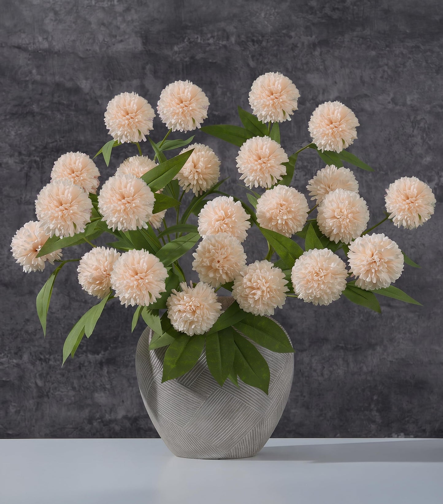 6 Pcs Artificial Pompon Mums, 27" Long Floral Faux Silk Flowers for Vase, Fake Chrysanth Branches with Stems for Indoor Home Table Decor, DIY Bouquet Centerpieces Decorations, Beige