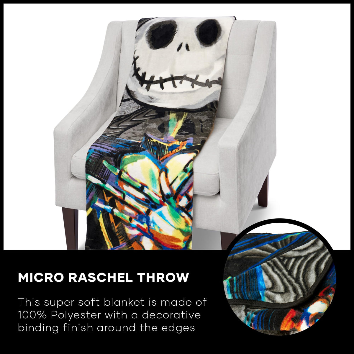 Northwest Nightmare Before Christmas Micro Raschel Throw Blanket, Ultra Soft Throw, 46 x 60 Inches, Dark Creep