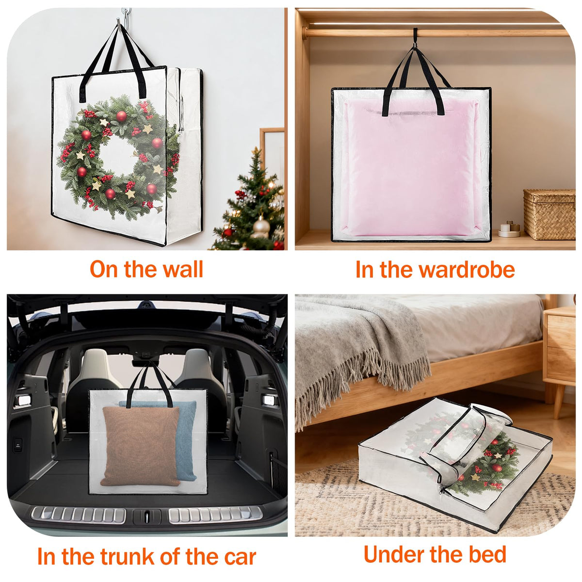 5 PCS Wreath Storage Container - 25 inch Christmas Wreath Storage Bag for Holiday Decorations, Container for Home Storage Durable Polyester with Handles