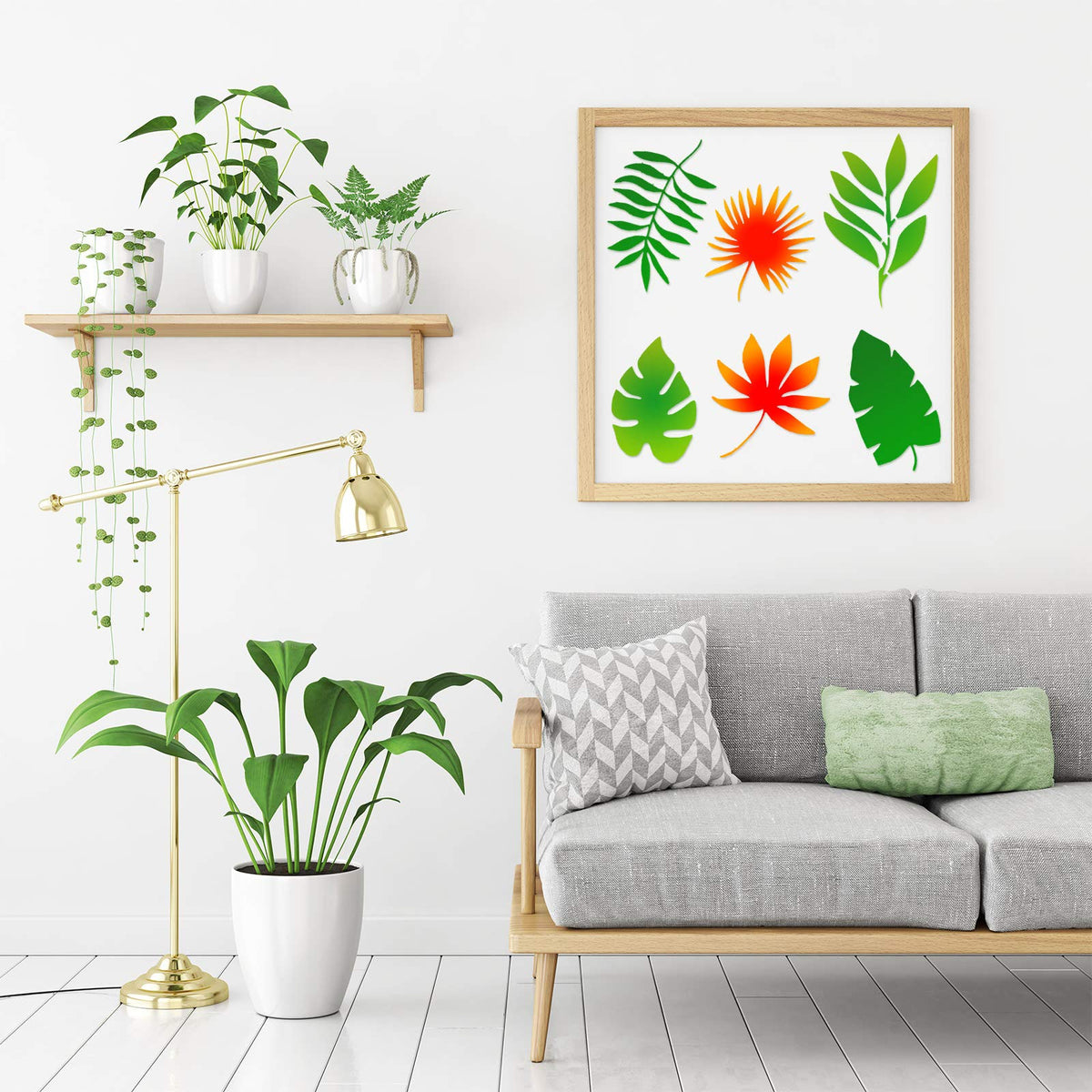 12 Pieces Tropical Fern Leaf Painting Stencils Large Reusable Palm Turtle Leaf Wall Stencil Flexible Botanical Leaves Template Set Crafts for Furniture Canvas Wood Plank (6 x 12 Inches)