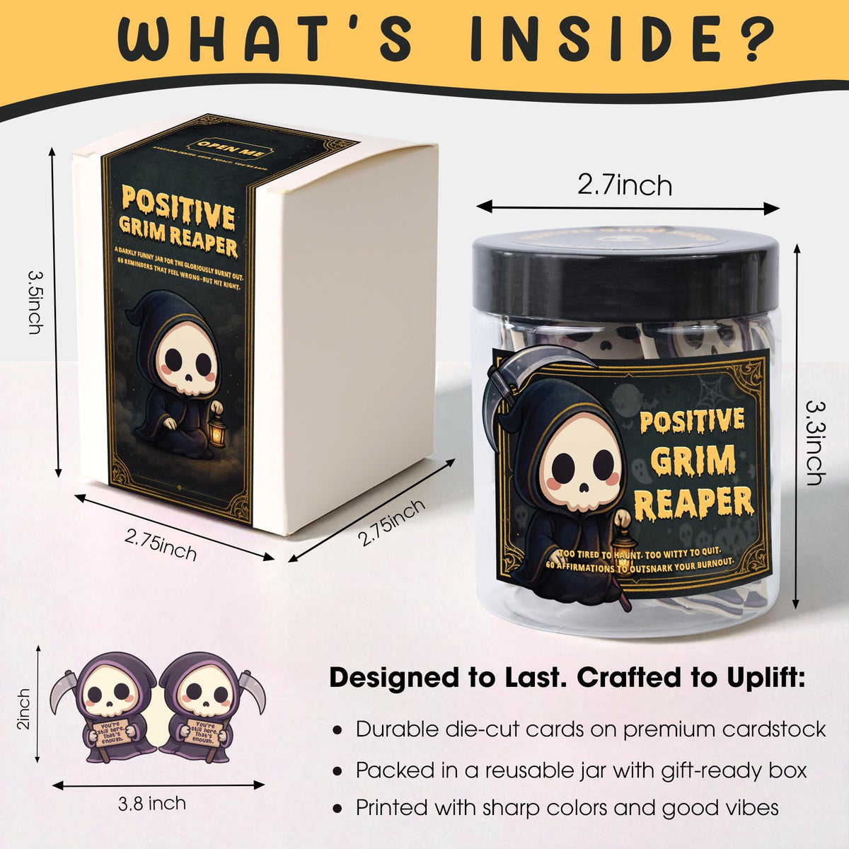 Emotional Support Grim Reaper – Positive Grim Reaper Jar, Dark Humor Spooky Gifts, Halloween Basket Stuffers, Funny Halloween Gifts for Women Men Teens Coworkers, Boo Basket Stuffers, Summerween Decor