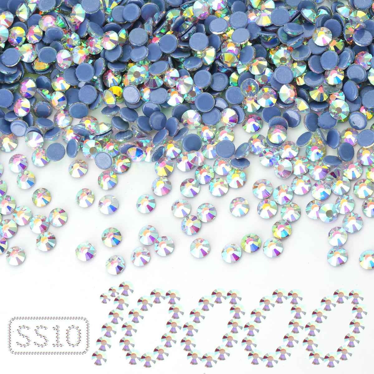 10000PCS Crystal AB Hotfix Rhinestones Bulk, Glass Crystal Hot Fix Rhinestones for Crafts Clothes DIY Decoration, SS10, 2.7-2.9mm