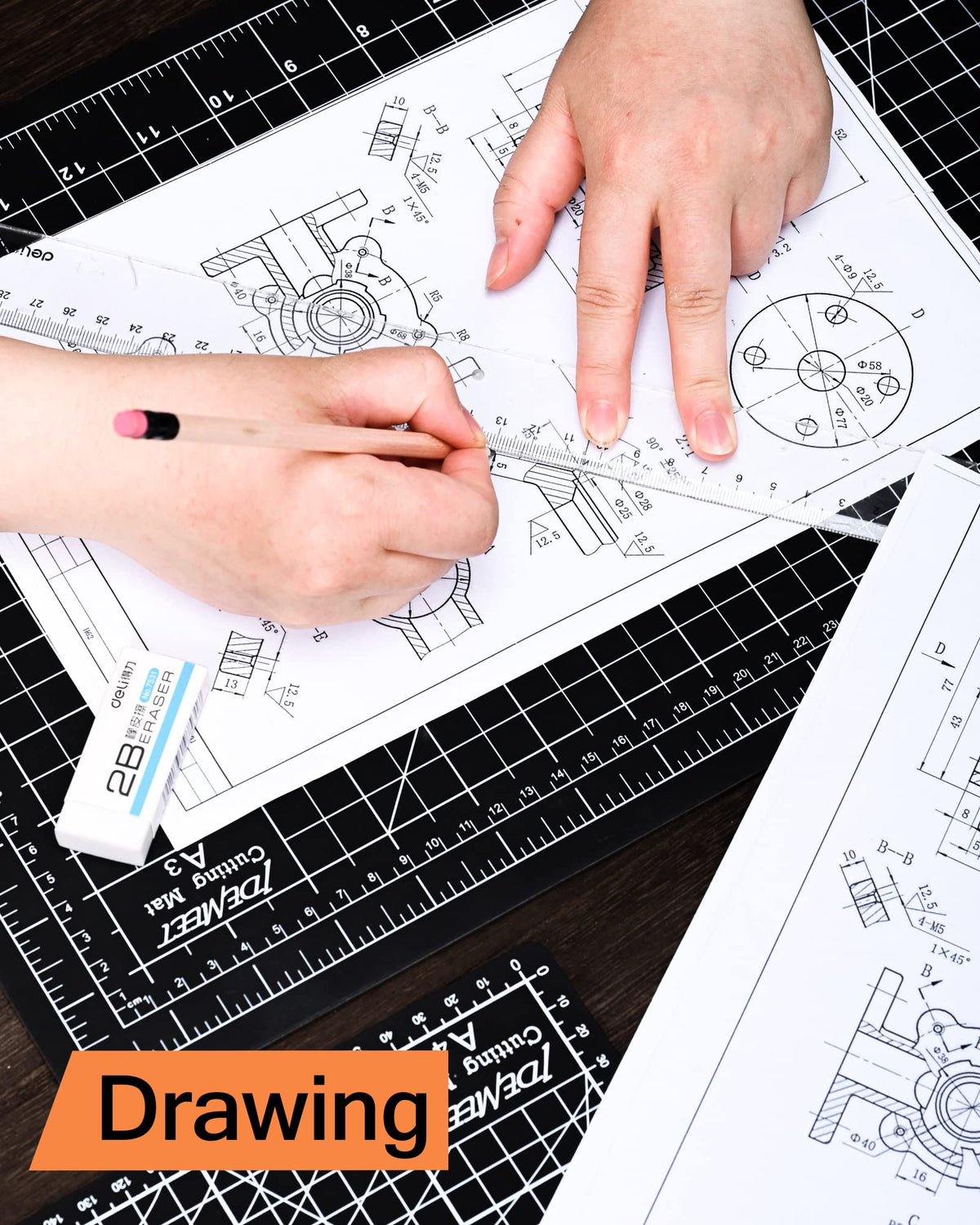 Density-upgraded 18"x12" Self Healing Cutting Mat, Idemeet Rotary Sewing Mat for Crafts, 5-Ply Blade Table Protector Cut Board for Fabric Leather Cutting Quilting Modeling Hobby Project, A3, Black