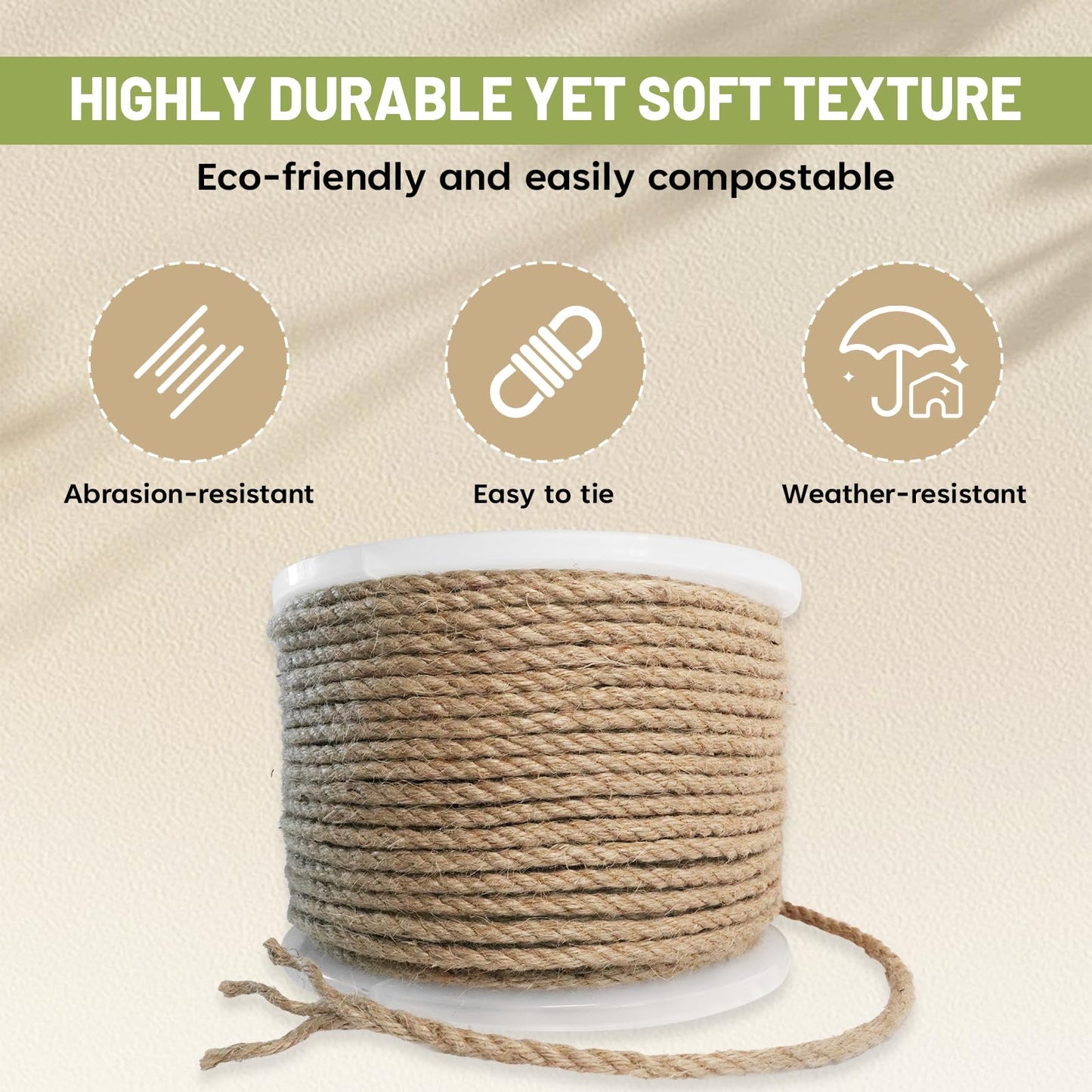 SDHUATUO Jute Twine Rope 5mm x 164ft, Natural Hemp String for Gardening, Crafting, Cat Scratching Post, DIY Crafts, Bundling, Home Decor
