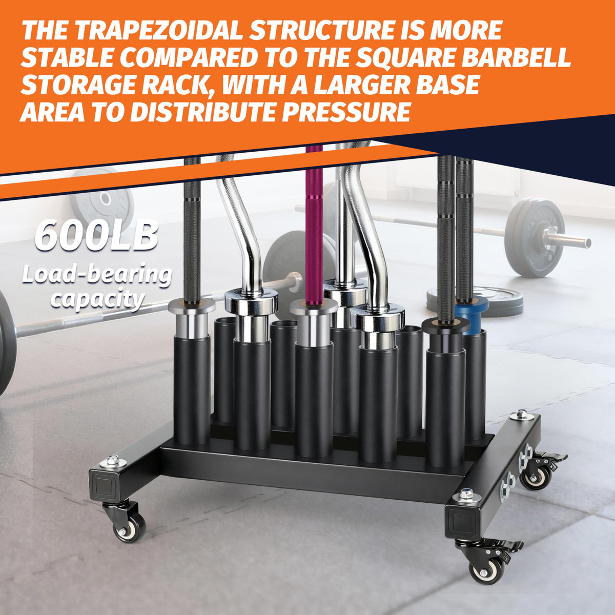 EVERYMATE Vertical Barbell Rack, Movable Barbell Stand holder- Heavy-Duty Steel Organizer Holds Up to 10 Olympic Barbells, Fits 2" Olympic Bars, with Scratch-Resistant Inserts, Space-Saving for Home/Garage/Commercial Gym（with silent wheels）