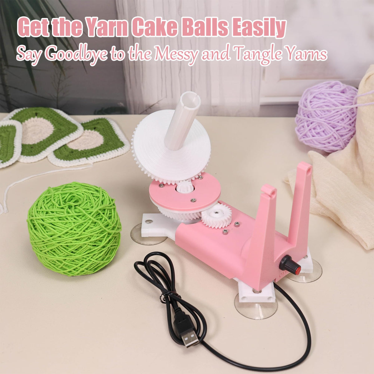 Electric Yarn Winder -Automatic Yarn Spinner Yarn Ball Winder for Crocheting, Compact Yarn Cake Winder Adjustable Speed Ideal for Crochet Lovers (Pink)