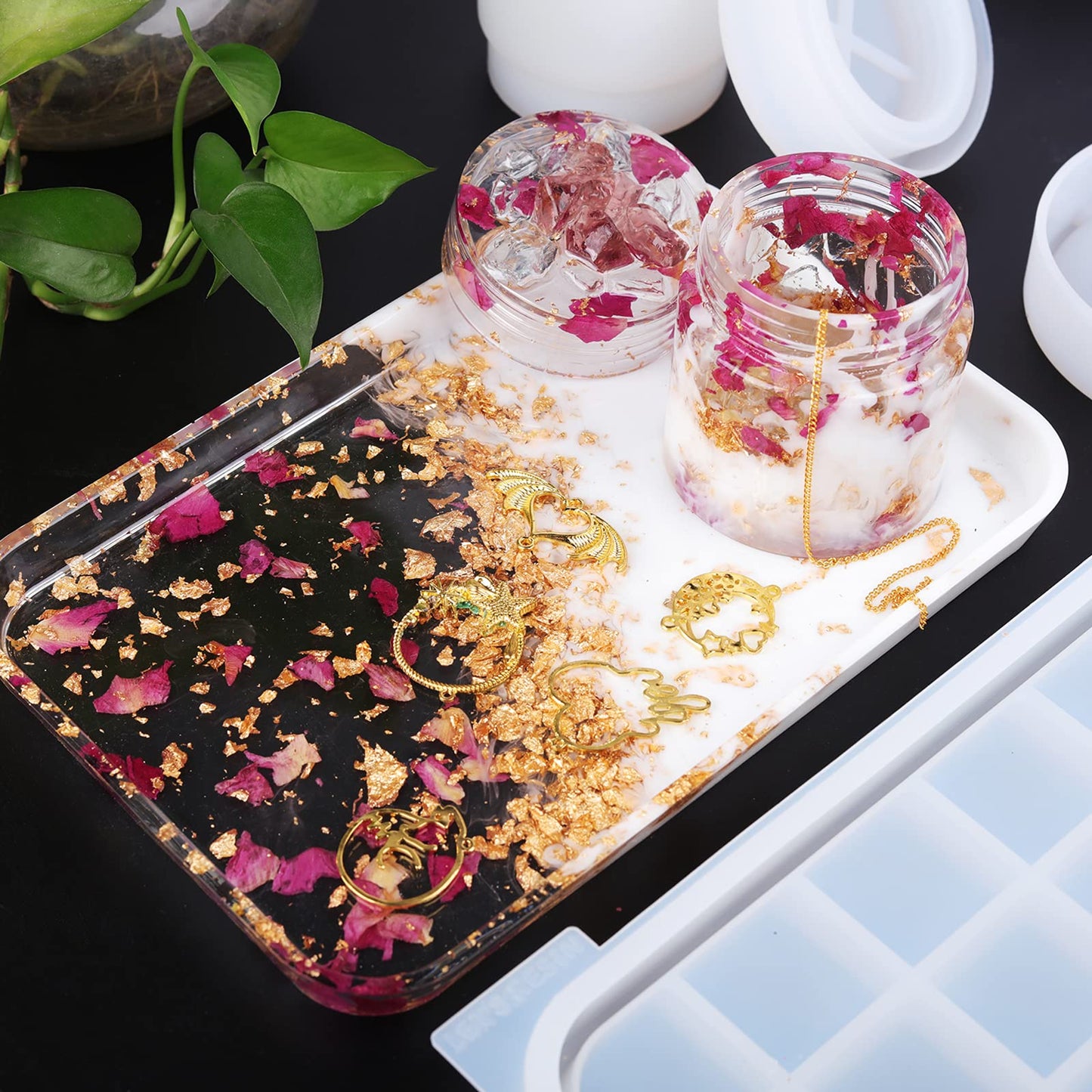 LET'S RESIN Tray Molds, Jar Silicone Molds with Lid, Resin Molds for Epoxy Resin, Silicone Molds Kits for DIY Art Furniture Dtorage and Decoration, Festival Gifts