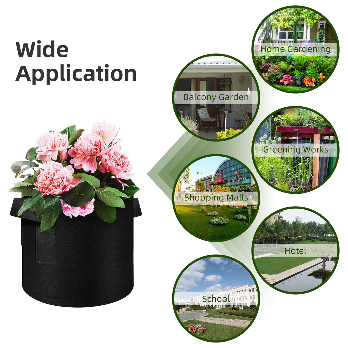 WHATWEARS 24 Pack 10 Gallon Plant Grow Bags, Thickened Nonwoven Fabric Pots with Handles, Vegetable Planter Bags Containers, Cloth Planters for Garden Vegetable/Flower/Plant/Fruits Outdoor (Black)