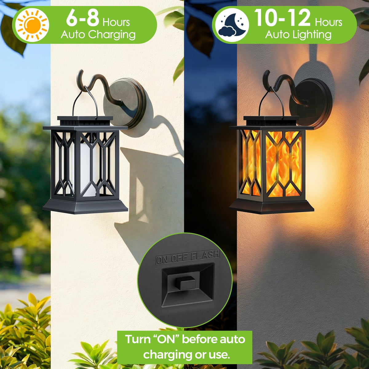 BOBKID 2 Pack Solar Lanterns Outdoor Waterproof, Flickering Flame Outdoor Lights, Hanging Solar Lantern Lamps Decorative, Solar Powered Lighting for Outside Garden Yard Patio Path Tree Decor