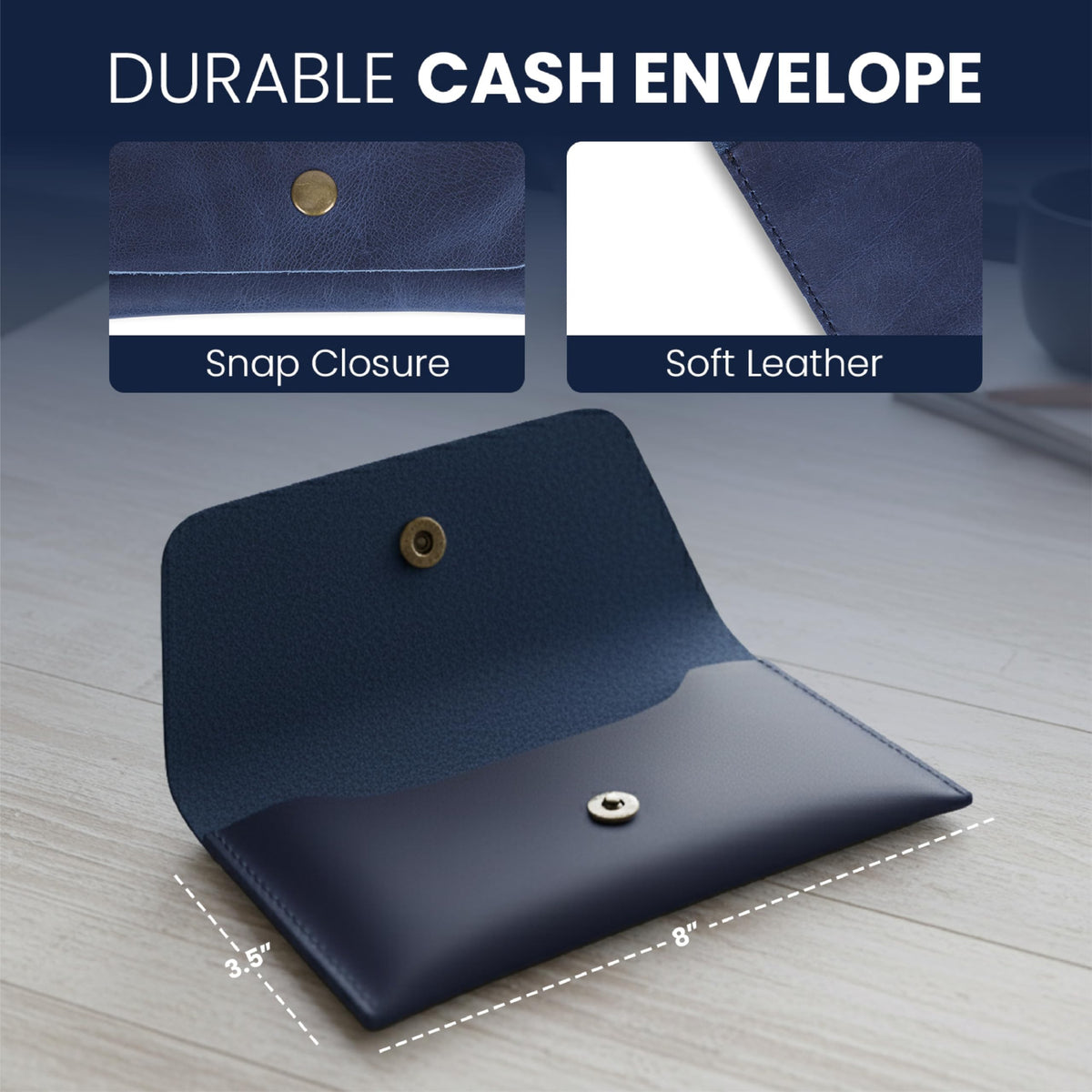 TheAntiq Leather Currency Pouch Money Bag Dollar Bills Organiser Handmade Travel Wallet Utility Money Pouch Cash Envelope- Blue