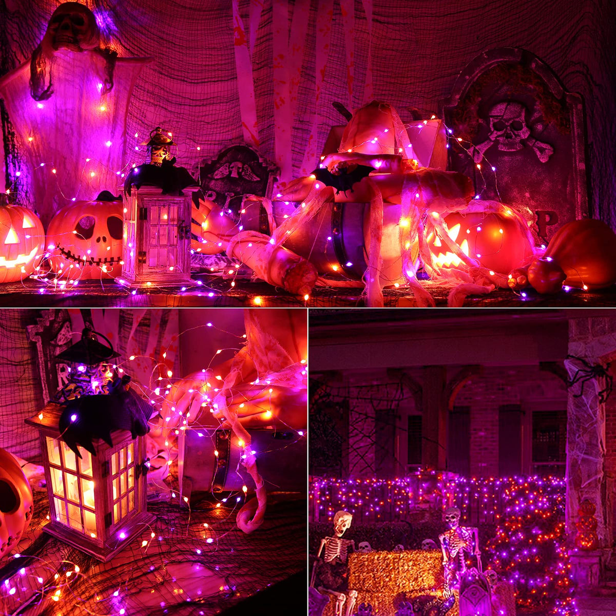 BrizLabs Purple & Orange Halloween Lights, 2 Pack 17.48ft 50 LED Halloween String Lights with Remote, 8 Modes Battery Purple & Orange Fairy Light Waterproof Twinkle Light for Outdoor Haunted Decor
