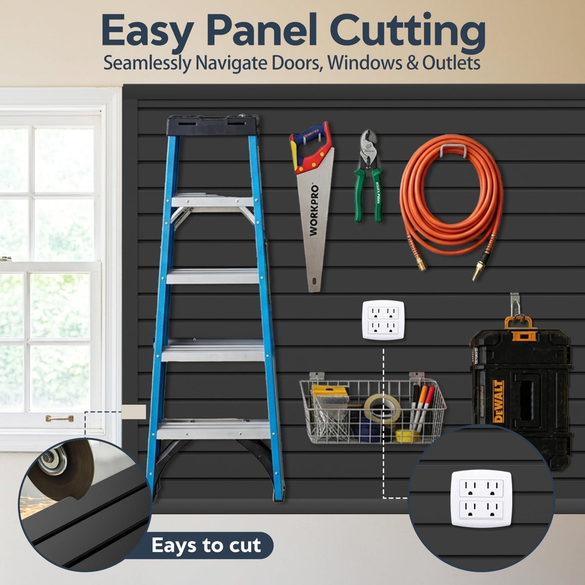 FOFARY Slat Wall Paneling 4 x 8ft, PVC Slatwall Garage Wall Organizer, Black Slatwall Panels Garage Tool Organizer Wall Mount Storage Systems