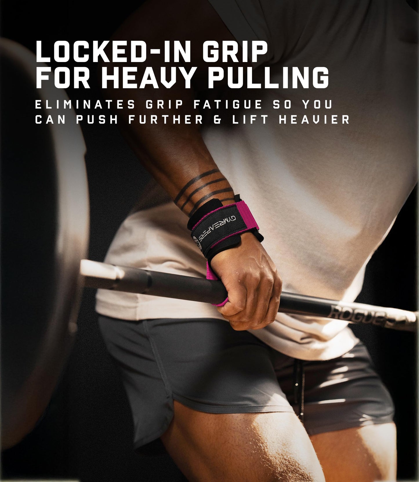Gymreapers Weight Lifting Straps With Dowel - Wrist Straps for Weightlifting - Workout Deadlift Wrist Weights - Reinforced Stitching & Padded Fit Gym Accessories for Strength & Gym Hand Grip (Pink)