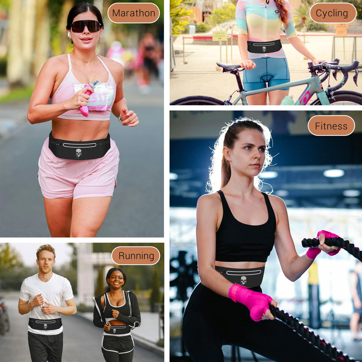Skull Running Belt Waist Fanny Pack Phone Holder for Women, Waterproof Reflective Running Pack for Men Black Skull Jogging Pouch Adjustable,Horror Grim Reaper Wallet Holder for Hiking Cycling Workout