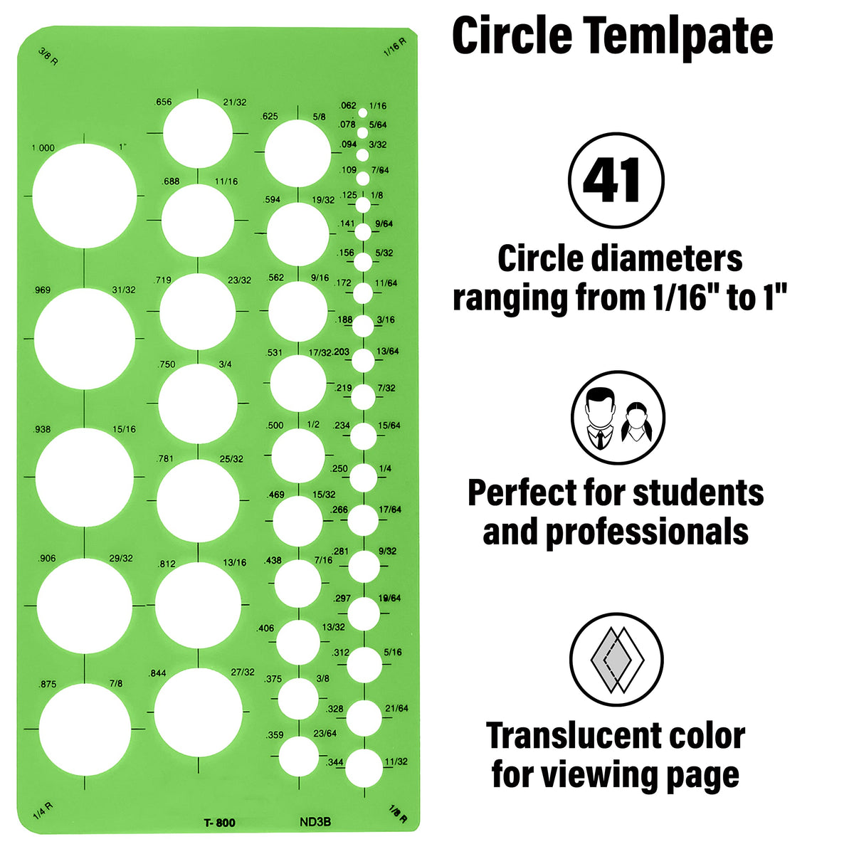 Westcott T-800 Small Circles Template, Plastic Geometric Shapes Template Tool for Drawing and Drafting