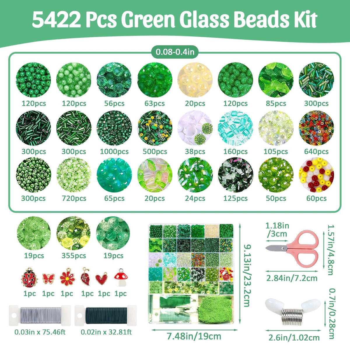 5422PCS Forever Plant Bead Kit, Green Glass Beads for Beaded Plants & Succulent DIY Crafts, Sun Catcher Home Decor Kit with Leaf Flower Beads, Moss, Floral Wire,Bead Stop Clamp (no pot & foam block)