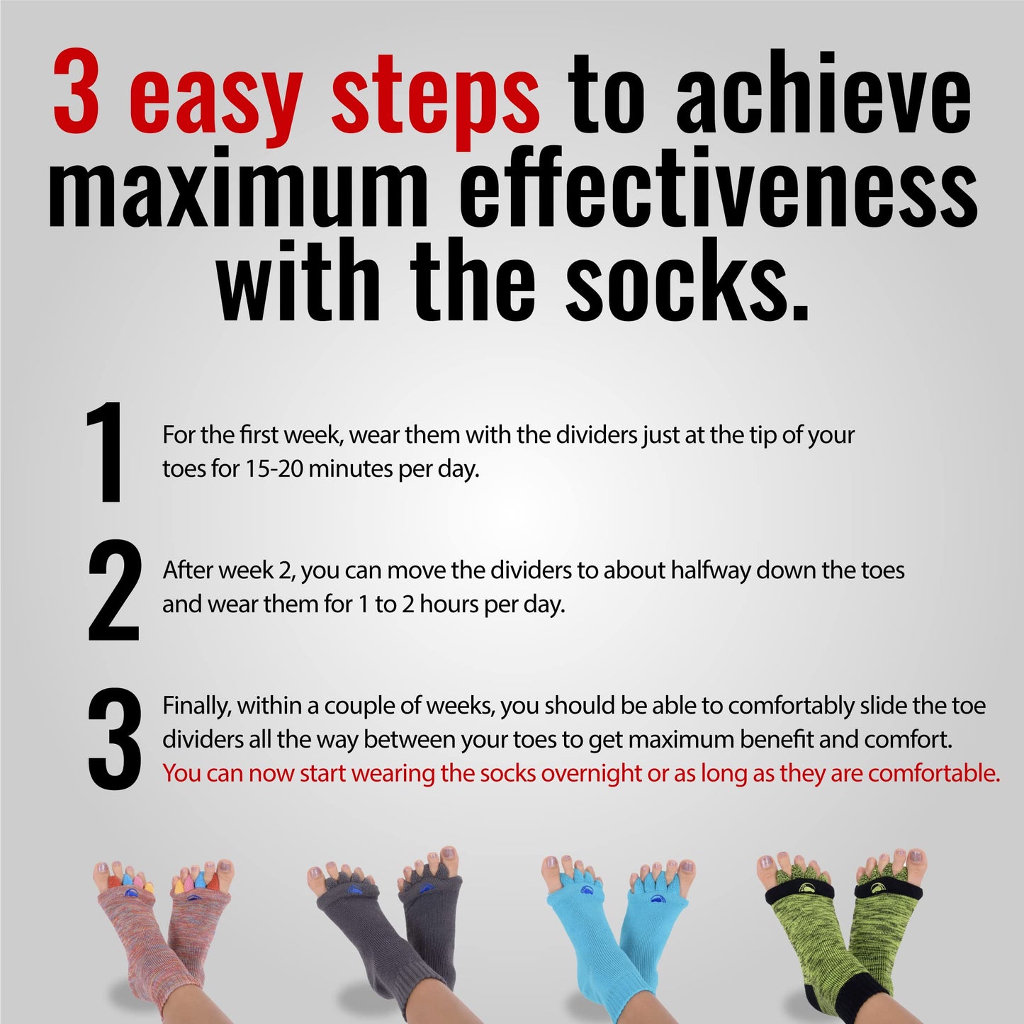 My Happy Feet Foot Alignment Socks with Toe Separators for Men or Women | Red - (Medium)
