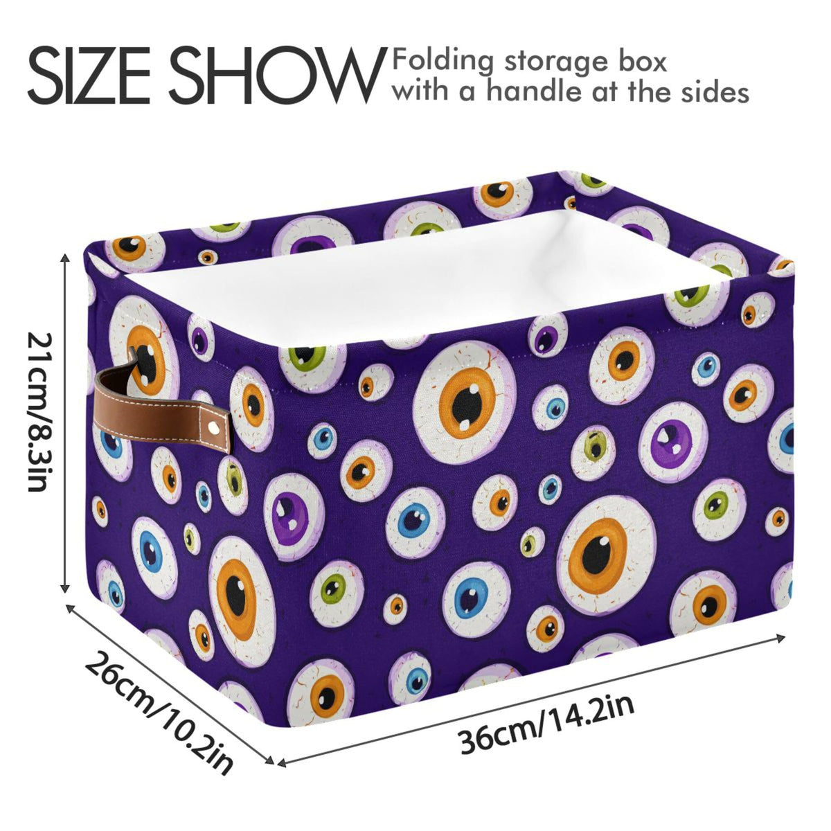 Wamika Halloween Eyes Storage Basket with Waterproof Liner and PU Handles Blue Spooky Ghost Storage Bins Boxes 14.2" Collapsible Decorative Organizer Baskets for Bedroom Closet Office 1 Pack