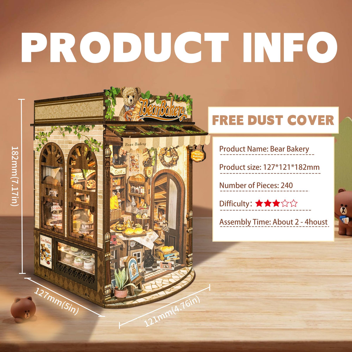 JOINCON DIY Miniature House Kit Tiny House Bakery Shop Dollhouse Miniature Kit for Adults Teen Mini House Building kit 3D Wooden Puzzle Gifts Home Decor- Bear Bakery (SQ-65)