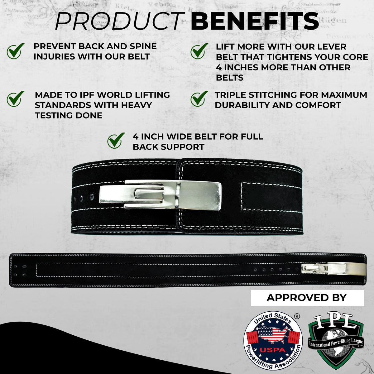 Flexz Fitness Lever Weight Lifting Belt Leather - 10MM 13MM Powerlifting Gym Belts for Men & Women - Lower Back Support for Weightlifting Deadlifts Squats Heavy Duty IPF Bodybuilding