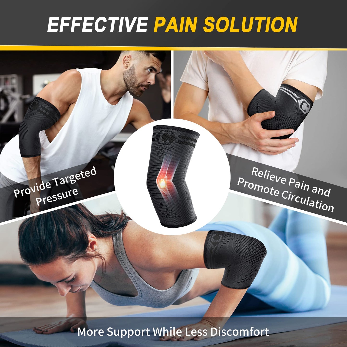 CAMBIVO 2 Pack Elbow Brace for Tendonitis and Tennis Elbow, Compression Support Sleeve for Golfer's Elbow Relief, Arthritis & Gym Workouts, Non-Slip 3D Knit Arm Guard for Men & Women