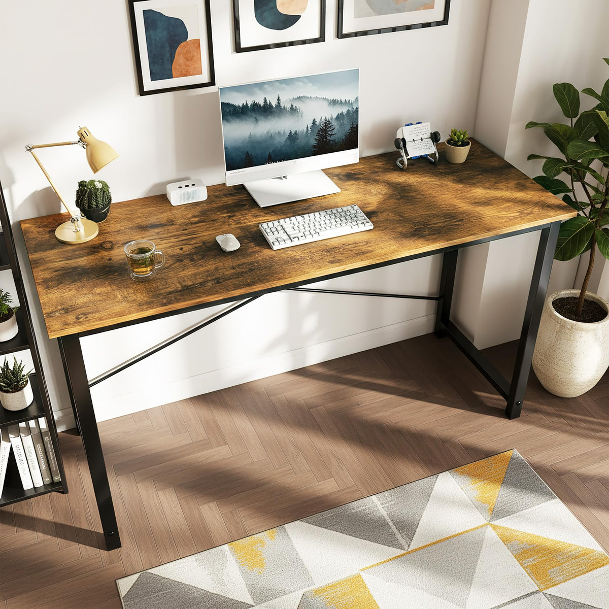 Sweetcrispy Computer Small Office Desk 32 Inch Student Study Writing Work with Metal Frame Wood Tabletop Modern Simple PC Home Bedroom Table, Rustic Brown