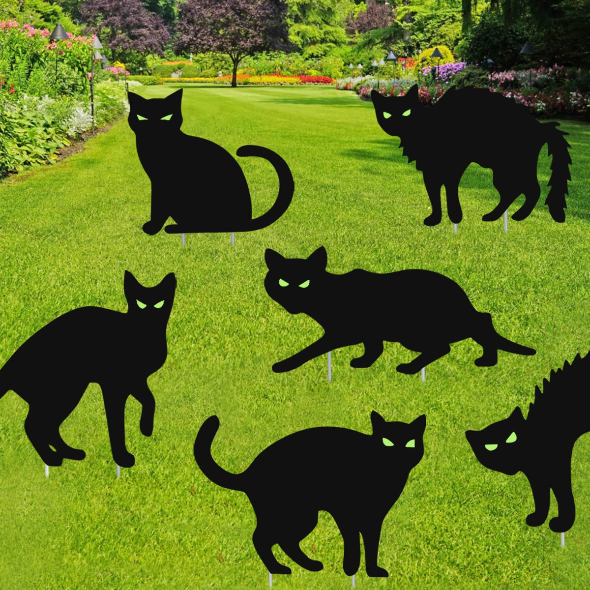 Halloween Decorations Outdoor Yard Signs,6Pcs Flordeluna Black Cat Halloween Yard Signs with Stakes, Scary Silhouette with Glow in Dark Eyes for Outdoor Yard Lawn Patio Garden Halloween Decor