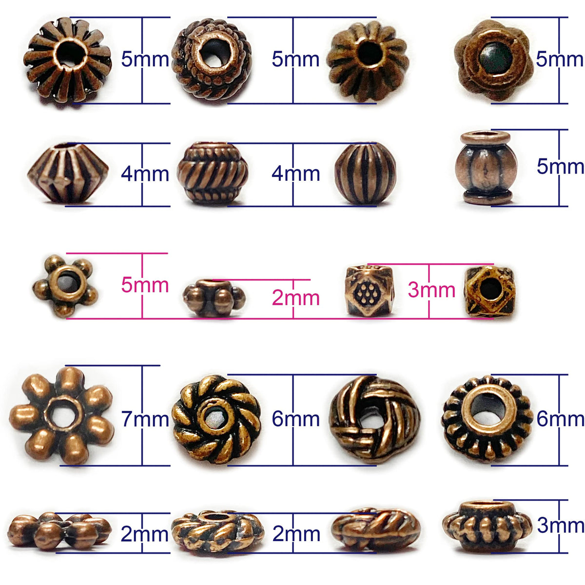 Heather's cf Metal Spacer Beads – Durable Quality & Antique Style – Assorted Copper Bead Spacers for Bracelets, Necklaces & Earrings – Ideal for DIY, Jewelry Making & Crafting – Small (500pcs)