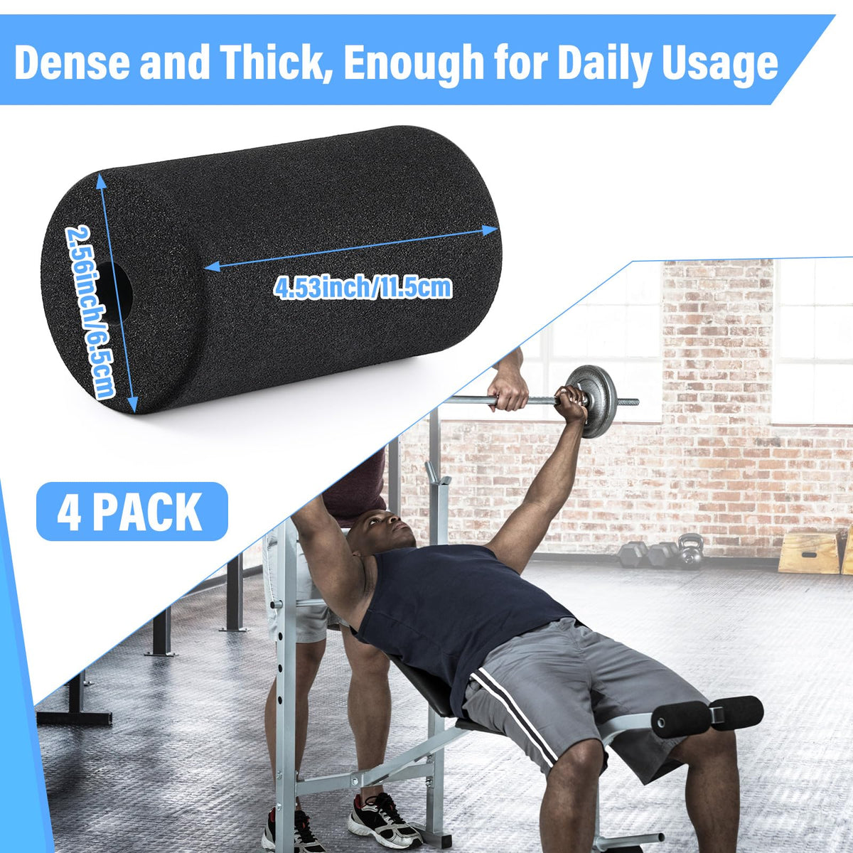 Deekin 4 Pcs Foam Foot Pad Rollers Buffer Tube Cover for Exercise Machine Home Gym Equipment Replacement Pads for Leg Extension Weight Bench Inversion Table(0.87 x 2.56 x 4.53 Inches)