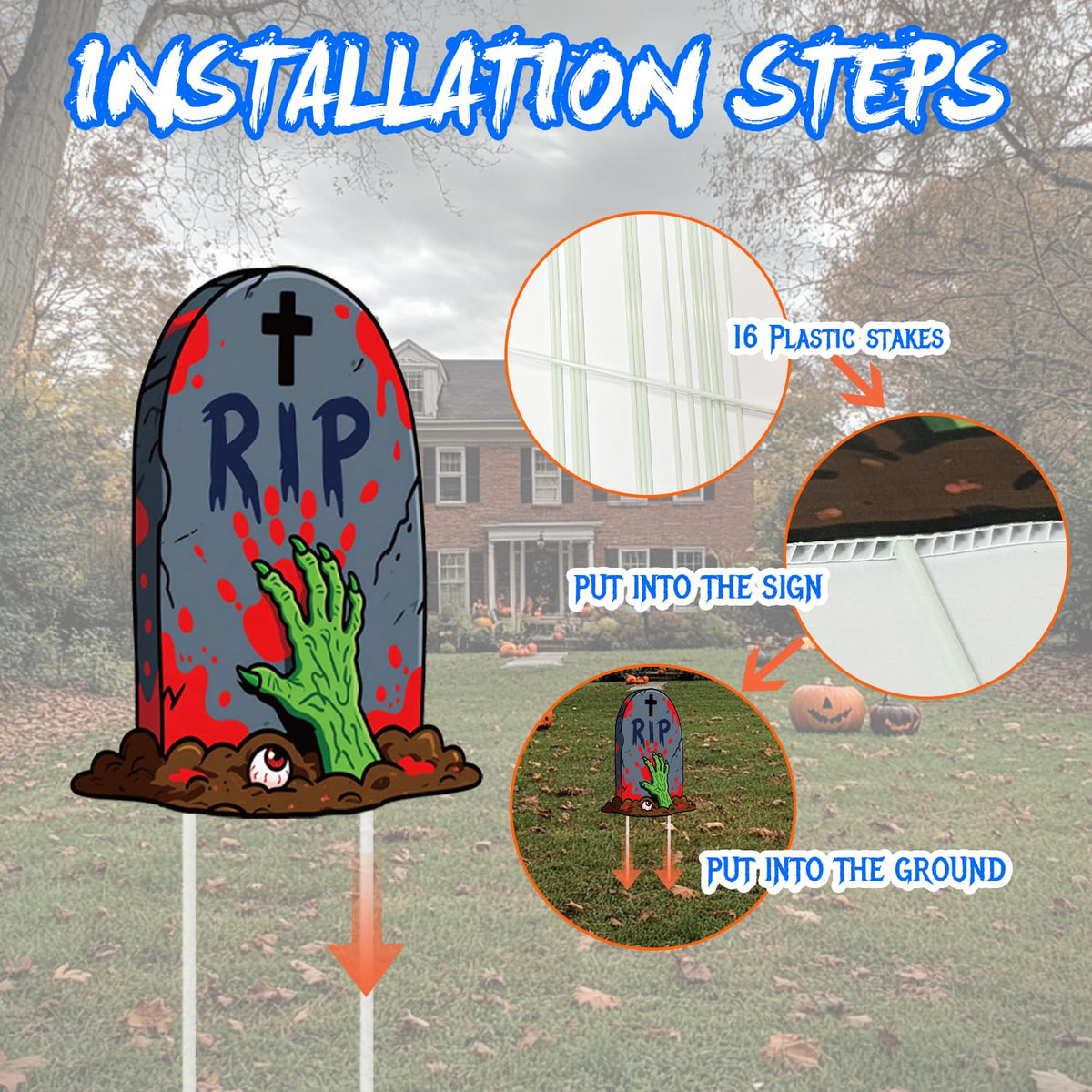 Halloween Yard Signs, 8 Pieces Halloween Lawn Sign Garden Decorations Outdoor with Stakes Witch Pumpkin, Black Cat, Skull, Mummy, Monster, Tombstone, Skeleton Garden Signs for Scary Halloween Party