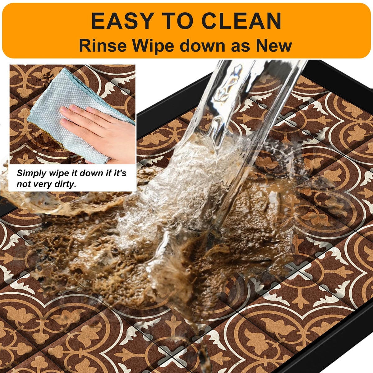 BEHERO Boot Tray Shoe Mat Decorative Patterned, Rubber Boot Matt Tray Indoor and Outdoor Use, 16" x47.5" Shoe Cleaning Mat Non-Slip, Shoe Storage Waterproof with Artistic Prints for Entryway (Brown)