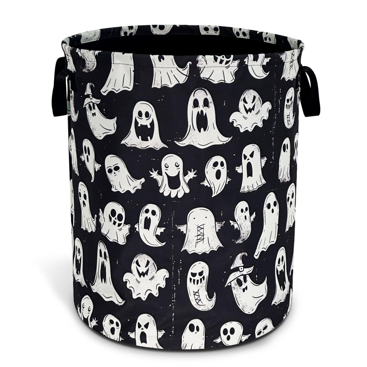 Cute Ghost Laundry Basket Funny Spooky Foldable Waterproof Oxford Cloth Tote Bag Laundry Hamper Round Large Clothes Storage Bucket Organizer For Bathroom/Laundry Storage/Bedroom 18.9x16.5 Inch