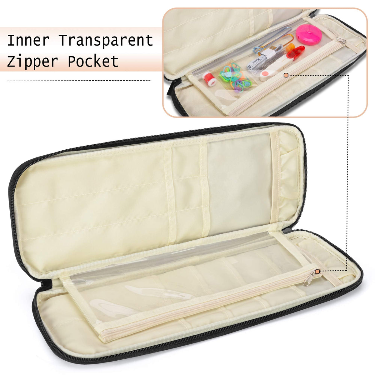 Teamoy Knitting Needles Case (Up to 14''), Travel Organizer Storage Bag for Knitting Needles, Tunisian Crochet Hooks and Accessories, Purple