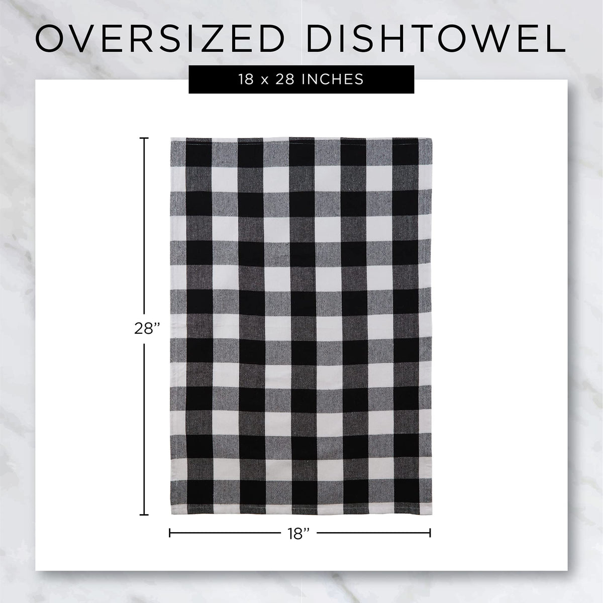 DII Washed Waffle Weave Collection, Dishtowel Set, 18x28, Black Check, 2 Piece