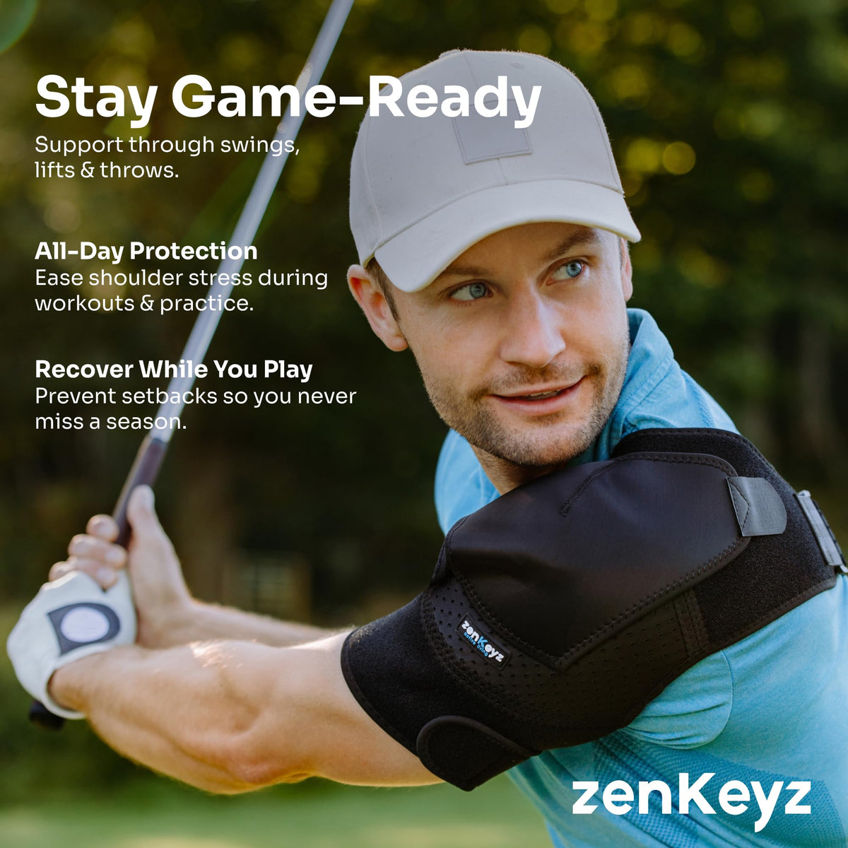 ZENKEYZ Shoulder Brace for Men & Women - Size L/XL (Chest 38-50") - Black/Copper - Copper-Infused Compression Sleeve & Rotator Cuff Support - Adjustable Strap with Ice/Heat Pocket - Sturdy Arm Sling for Joint Stability