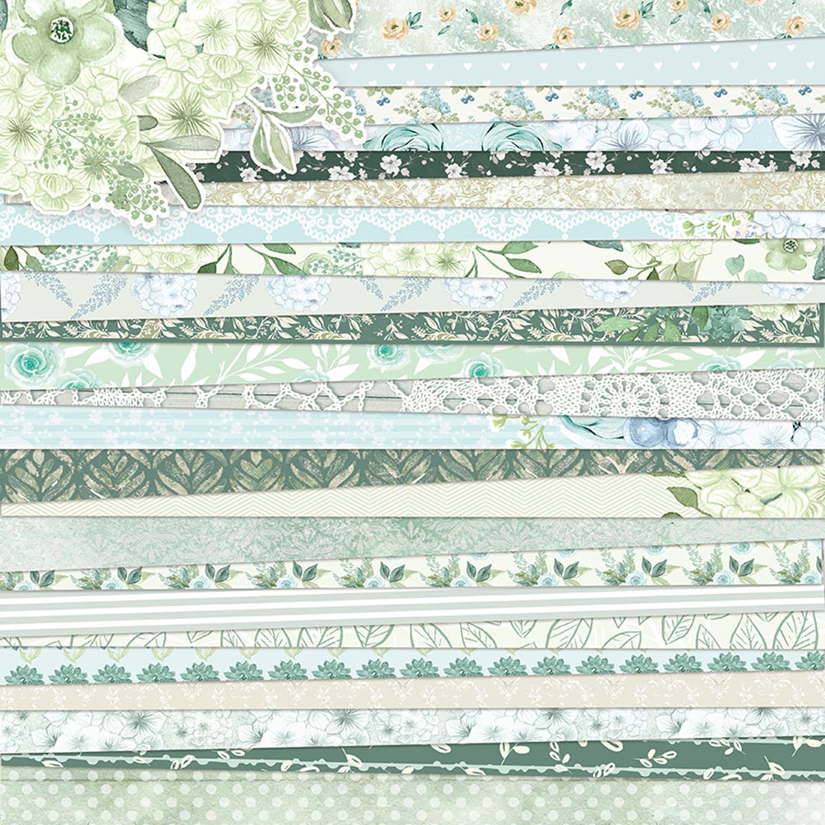 MIATTCLD 12x12 Scrapbook Paper Double Sided Patterned Paper for Scrapbooking, 24 Sheets/24 Designs Wedding Background Papers Boho Decorative Craft Papers for Card Making Journaling Decor (Green)