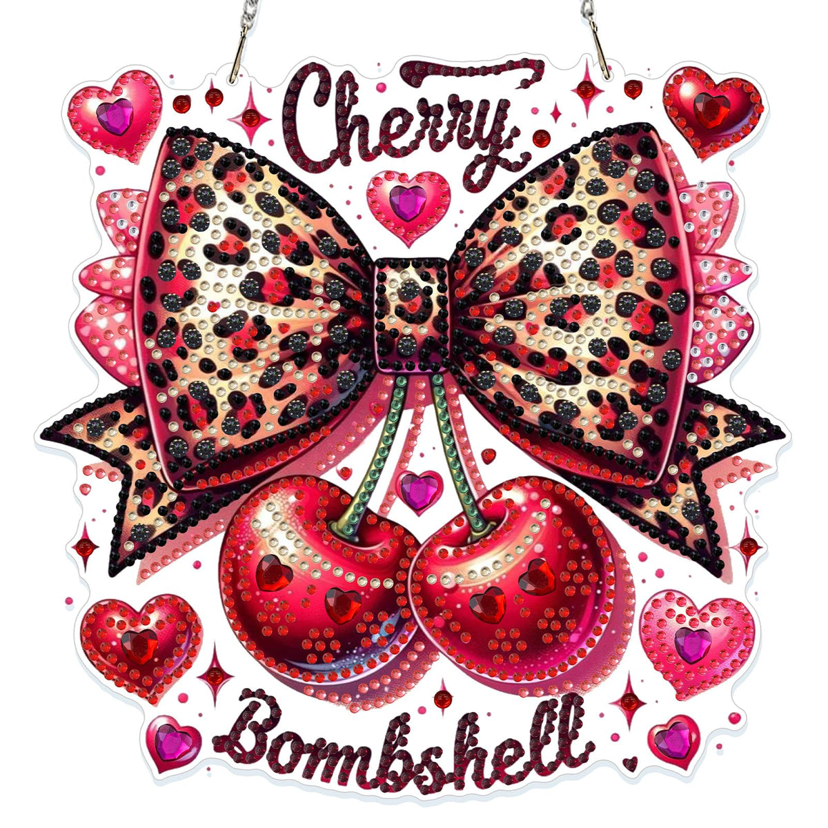 GHHKUD Cherry Bow Diamond Art Hanging Kit for Adults, DIY Double Sided Diamond Painting Hanging Valentines Kits Adults, Special Shaped Acrylic Ornaments Pendants for Window Home Garden Wall