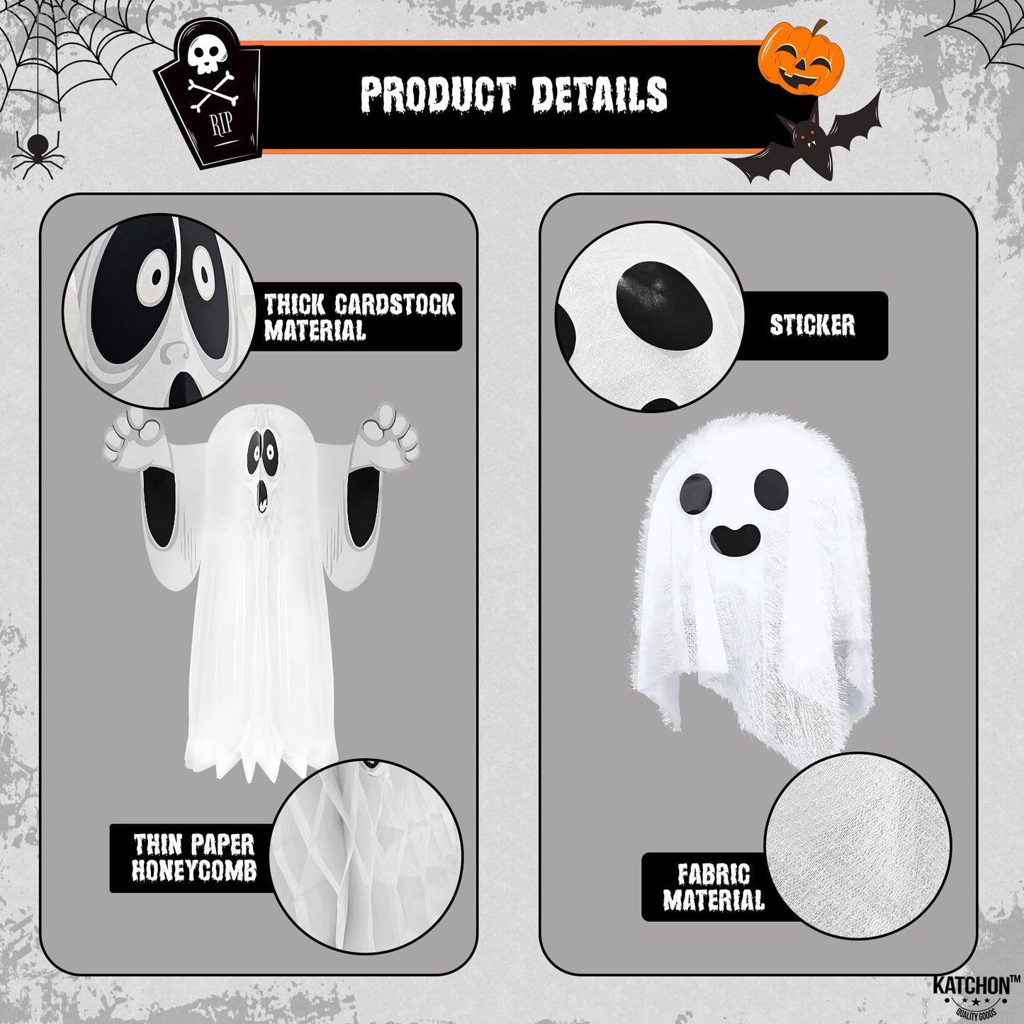 KatchOn, Hanging Ghosts Halloween Decor - Pack of 10 | Xtralarge Indoor Halloween Hanging Decorations, Ghost Garland Decorations, Paper Lanterns, Hanging Paper Fans | Spooky Hanging Decorations