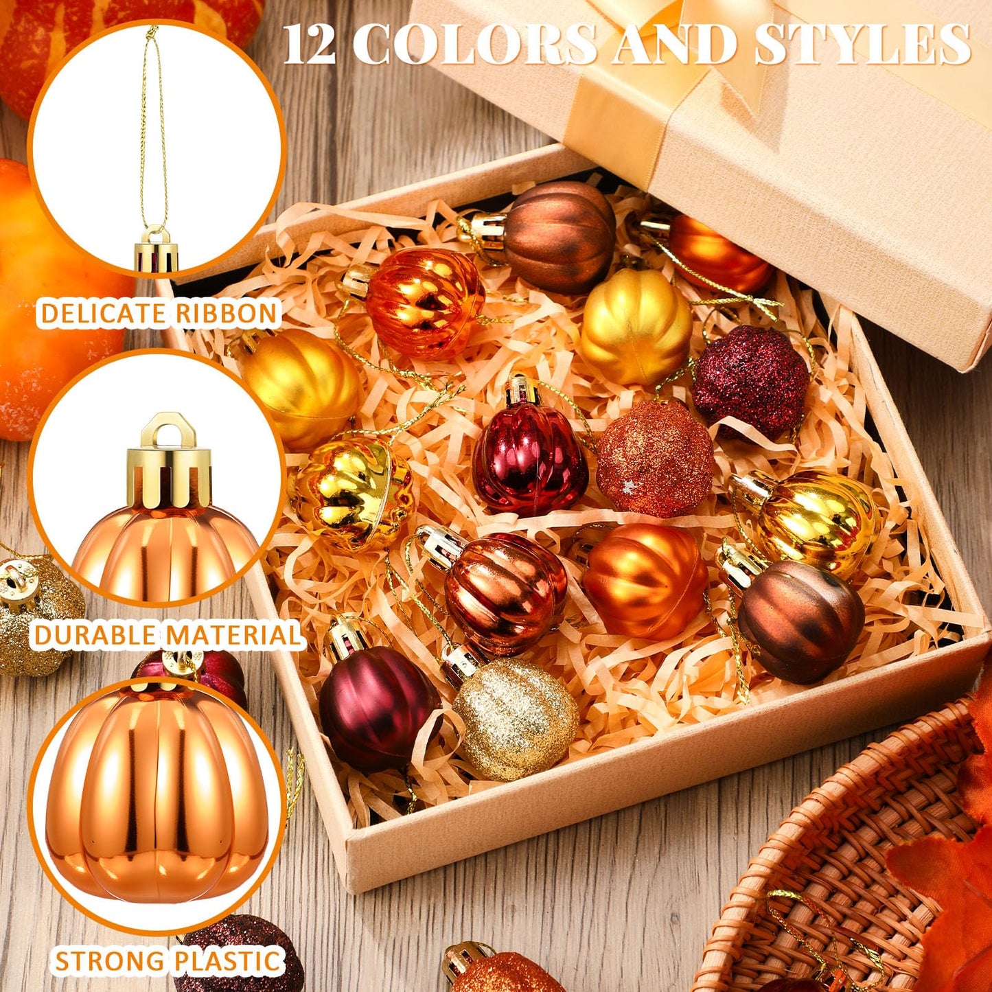 Colingmill 36 Pcs Fall Tree Ornaments Pumpkin Hanging Ornaments Thanksgiving Fall Decorations Mini Pumpkin Ball Decorations Farmhouse for Small Tree Autumn Home Halloween Party(Fresh,Yellow)