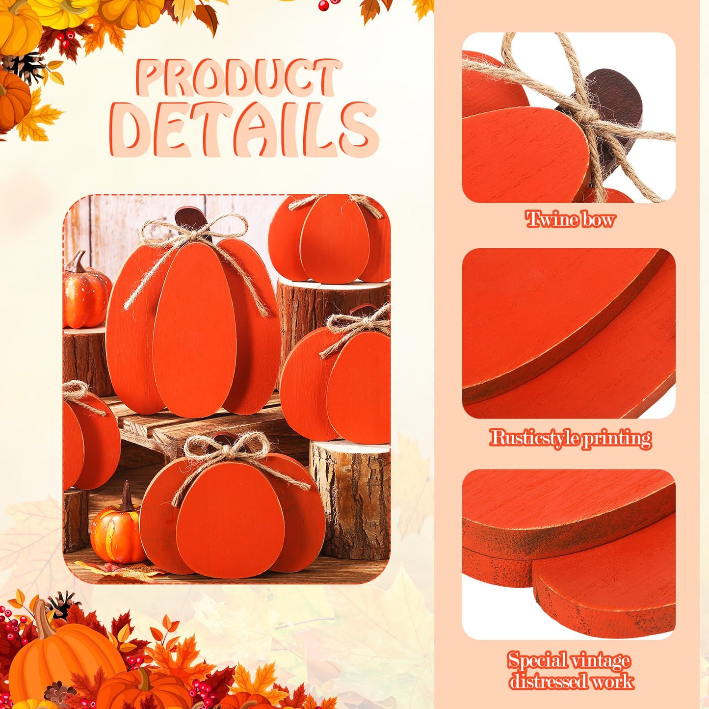 Thyle 5 Pcs Autumn Pumpkin Decor Fall Wooden Signs Autumn 3D Pumpkin Decor Fall Tabletop Decorations Rustic Farmhouse Tiered Tray Decorations for Home Block Sign Halloween Table Centerpieces