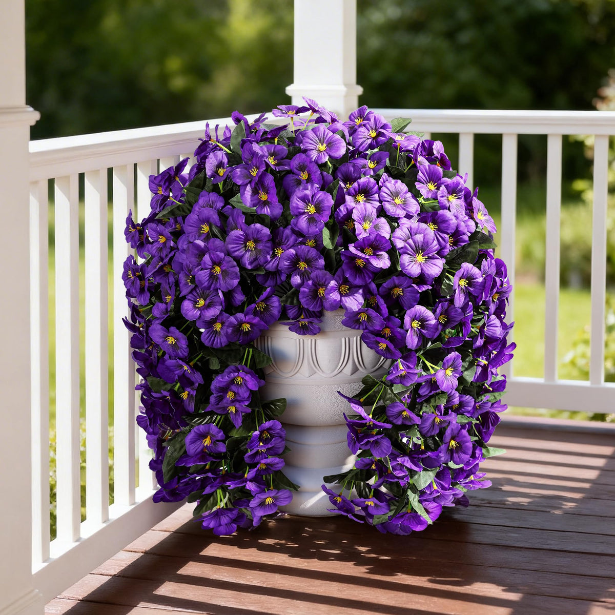 HyeFlora Artificial Flowers for Outdoors, 2pcs Faux Silk Pansies Flowers UV Resistant Fake Hanging Flower Plants for Outside Planters Porch Yard Patio Window Box (Dark Purple)