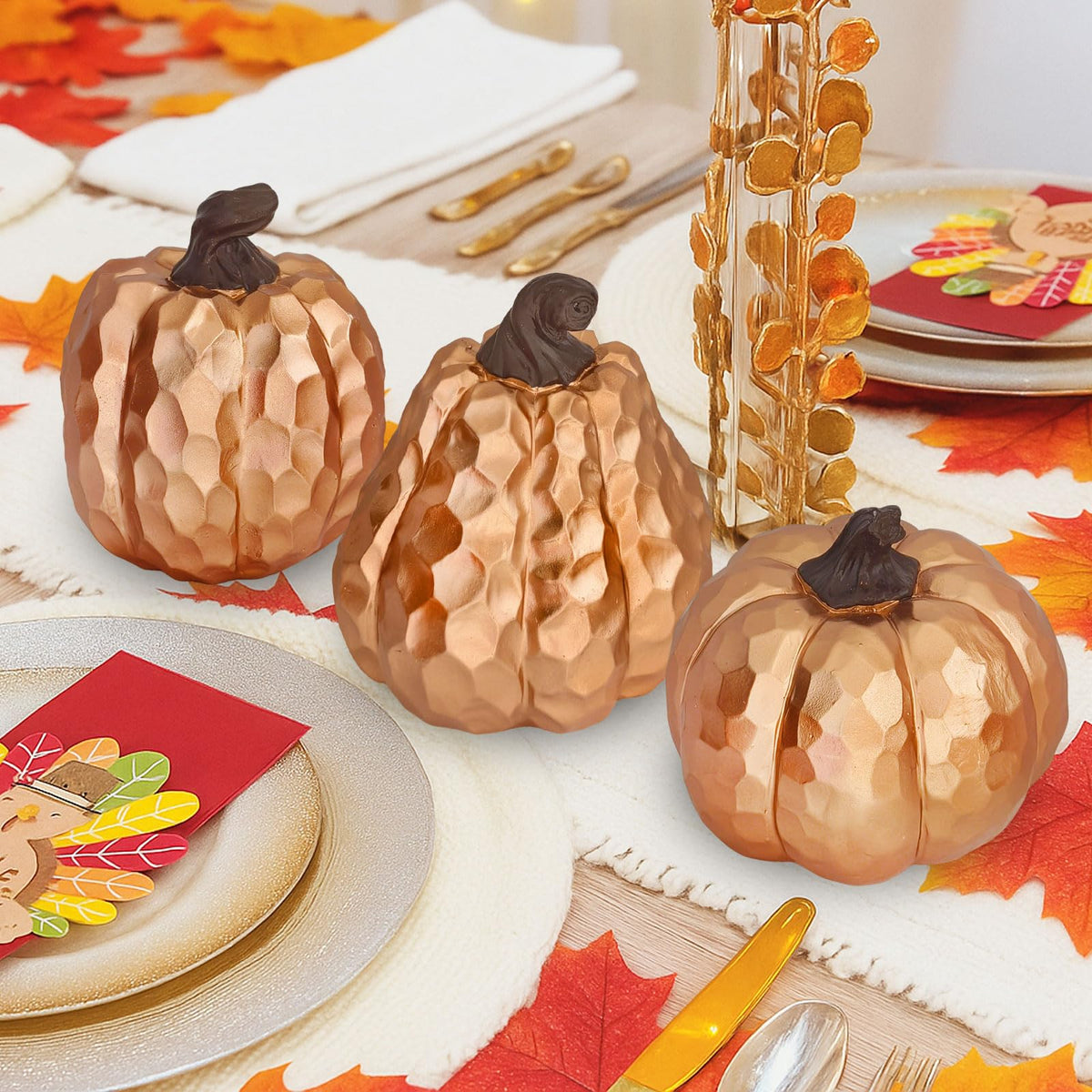 Binqiuu 6Inch Fall Pumpkin Decor Set of 3, Resin Pumpkins Thanksgiving Table Decor, Faux Pumpkins Suitable for Fall Home Decor,Fall Table Decorations,Fall Mantel Decor