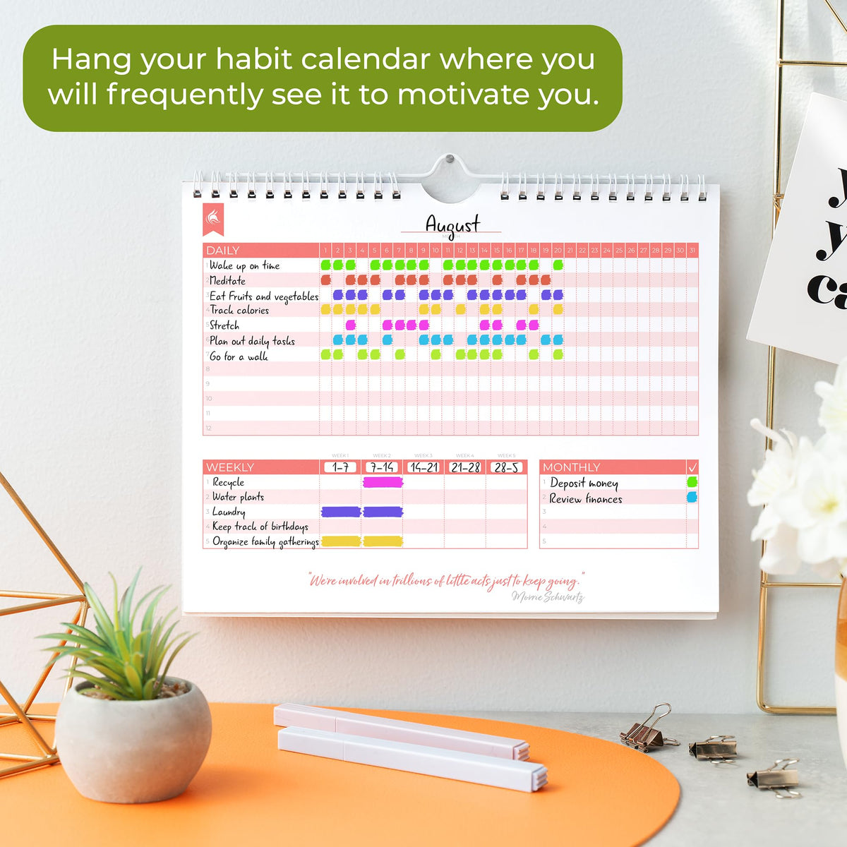 Clever Fox Habit Tracker Calendar – Inspirational Goal Tracker and Habit Calendar for Atomic Habits – Colorful Habit & Goal Planner Journal to Boost Productivity – 24 Months, 10″ x 8″ (Black)