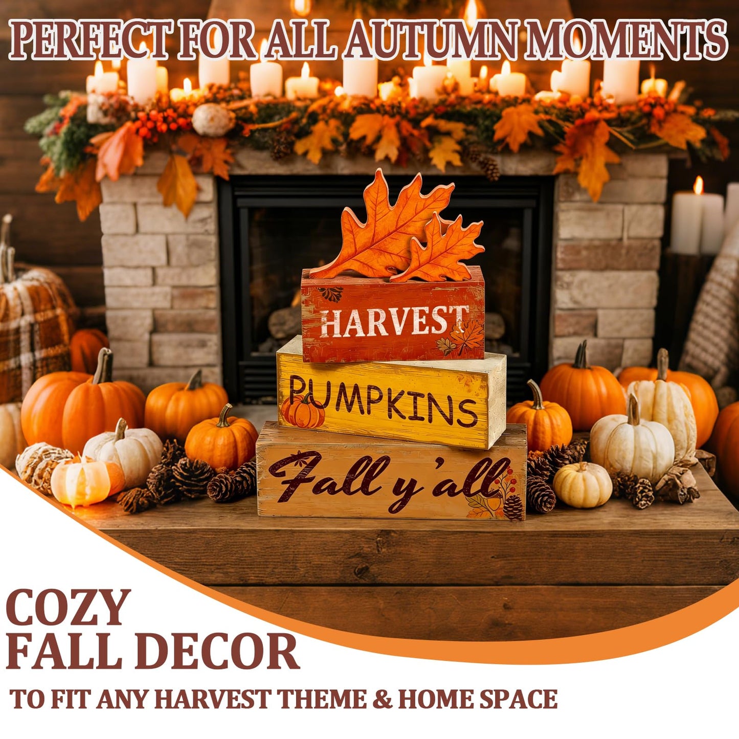 4 Pcs Fall Thanksgiving Tiered Tray Decor Wooden Harvest Pumpkin Signs Fall Yall Rustic Farmhouse Table Decoration Centerpieces Harvest Wooden Blocks for Home Kitchen Living Room Indoor Tabletop Decor