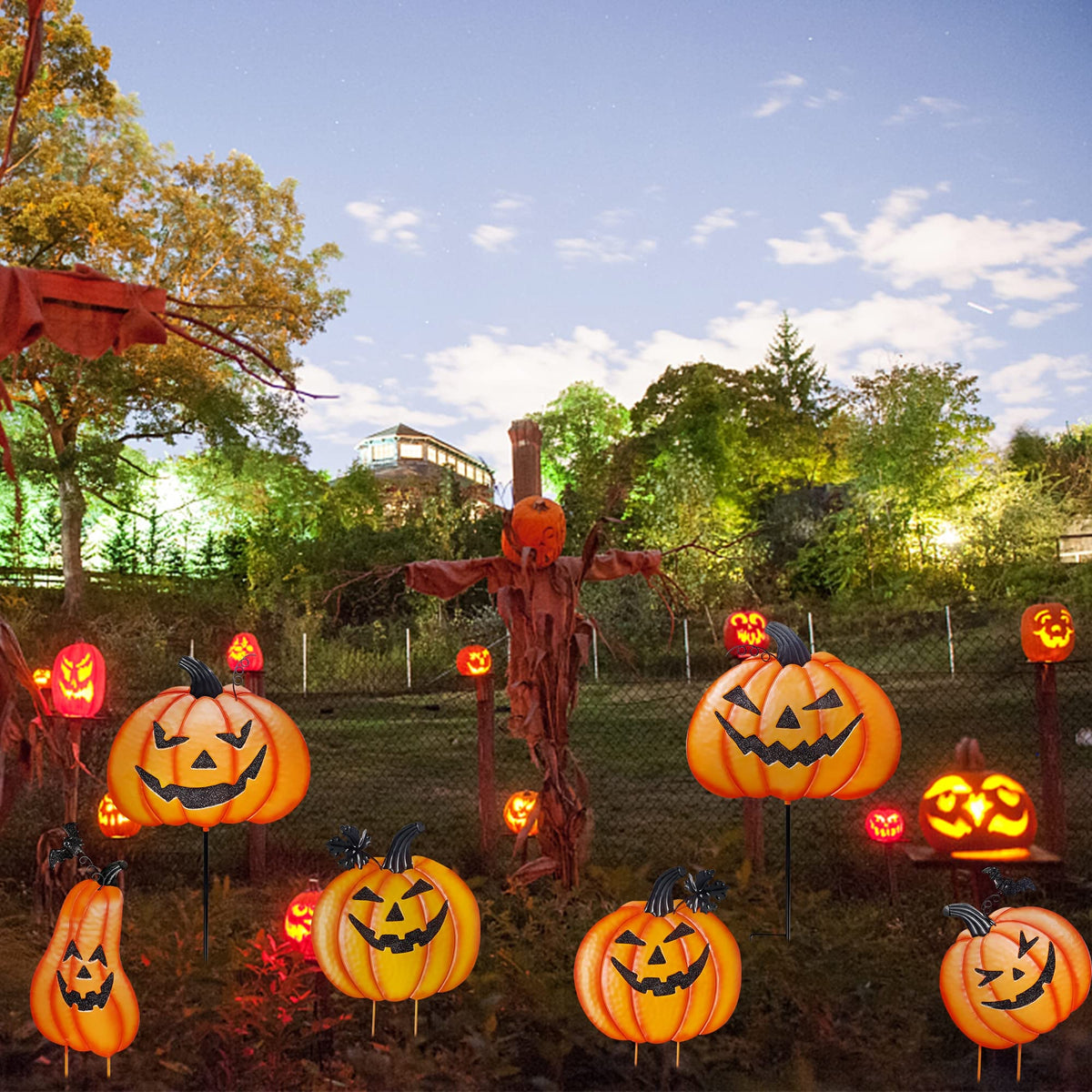 Ridota 2 Pack Halloween Yard Decoration Stakes, Trick or Treat Happy Halloween Yard Signs for Halloween Outdoor Decor