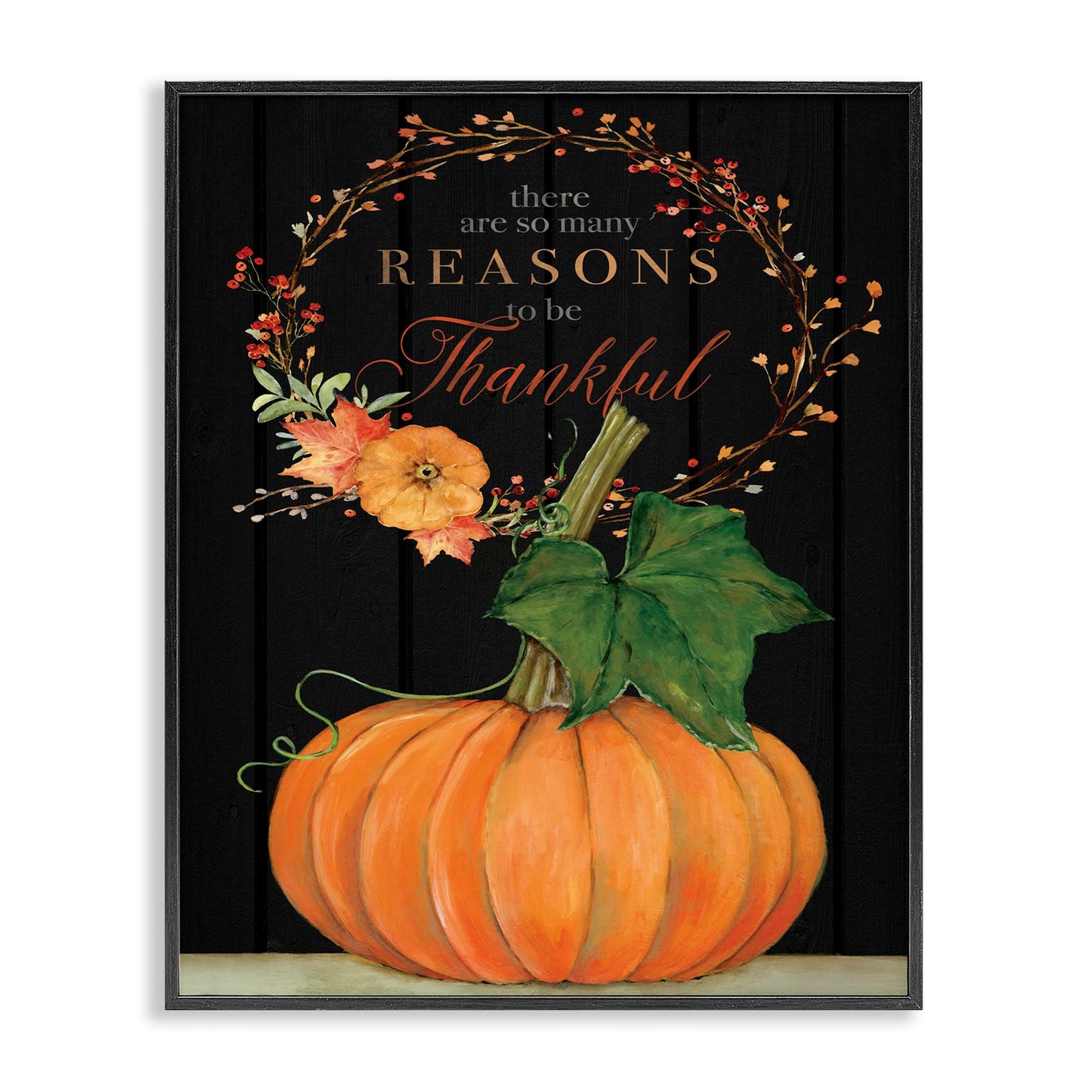 Stupell Industries 'Reasons to Be Thankful Pumpkin', Framed Giclee Art, Black, 11 x 14 Inches, Easy to Hang and Sturdy, Made in USA, by Stephanie Workman Marrott
