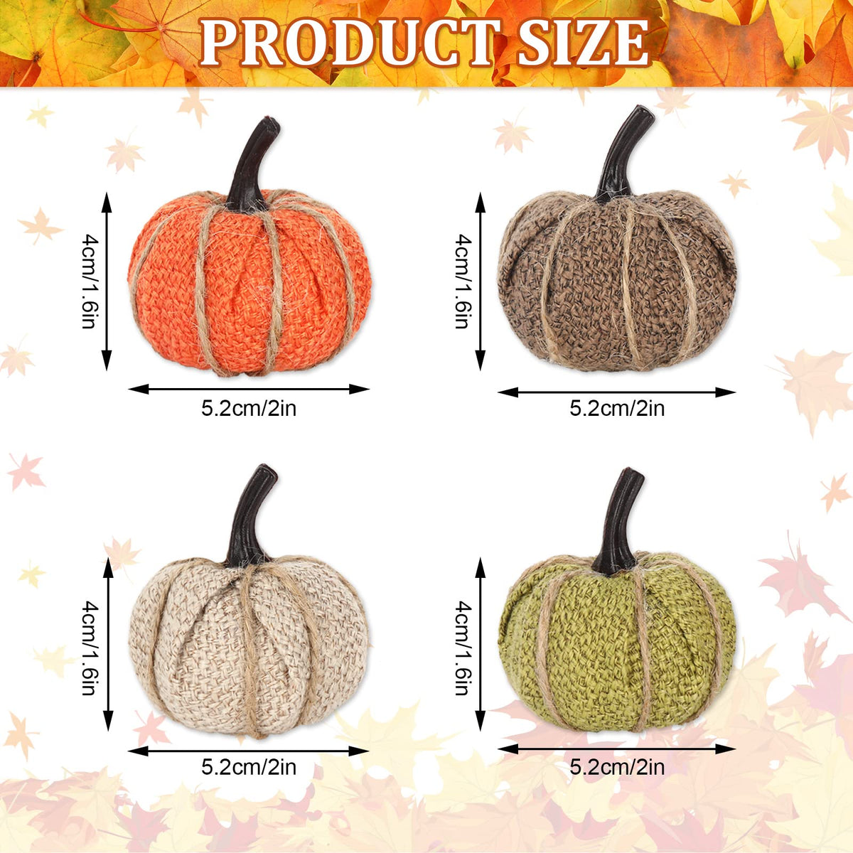 AnyDesign 16Pcs Fall Thanksgiving Pumpkin Hanging Ornament Green Flaxen Orange Brown Burlap Pumpkin Hanging Decors for Autumn Harvest Halloween Christmas Party Tree Mantel Wall Home Decoration