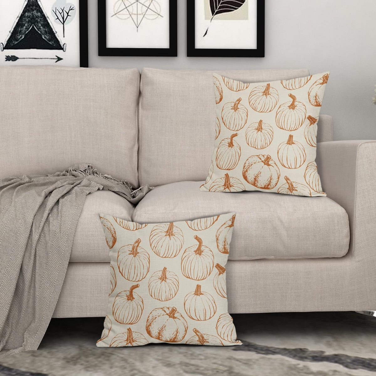 Aytipun Fall Pillow Covers 20x20 Set of 2 Burnt Orange Pumpkin Autumn Harvest Decorative Pillowcases Outdoor Throw Cushion Case Sofa Couch Bed Decor