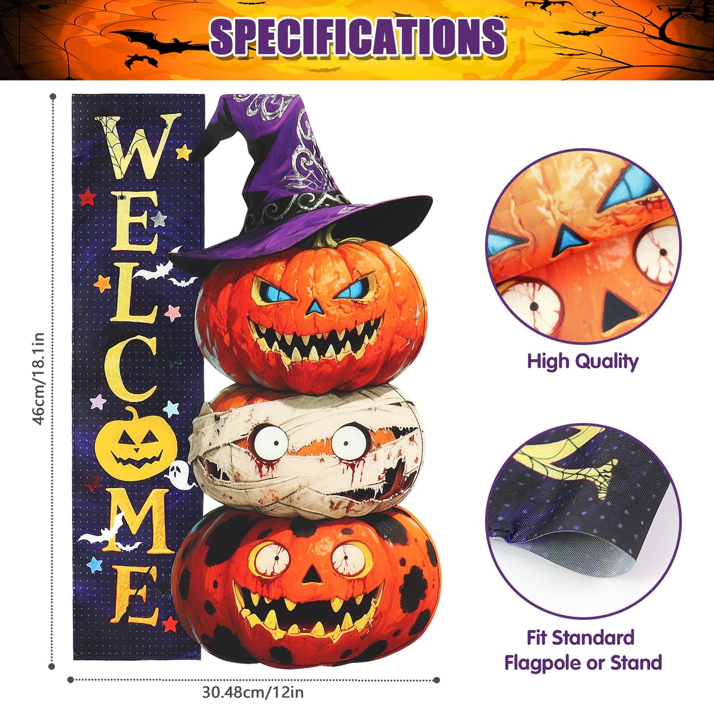 Halloween Pumpkin Monster Garden Flags 12x18 Inch Double Sided, Welcome Funny Small Yard Flags for Outside, Farmhouse Front Porch Outdoor Fall Decor Holiday All Seasons Decoration